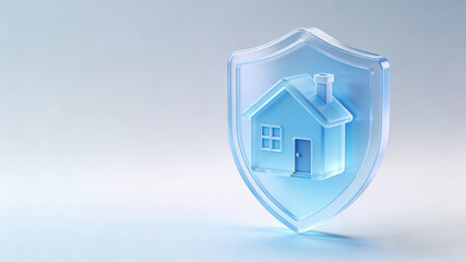 Light Blue Transparent Shield Protecting Minimalist House Model, 3D Rendered Illustration for Home Security, Property Protection and Safety Concept