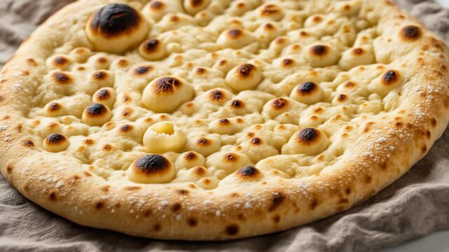 Artisanal Flatbread with Toasted Pockets Culinary Backdrop for Cultural Celebrations and Festive Food Presentations