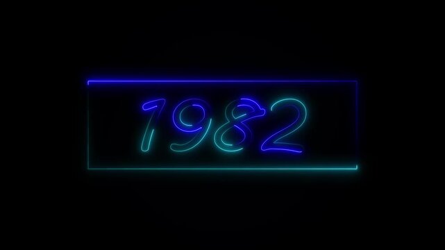 Neon text calendar 1982 Sal animation, glowing neon icon animation .Seamless looping video