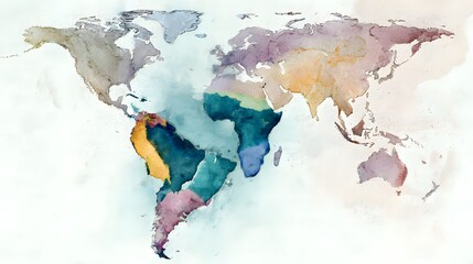 Watercolor World Map Highlights Venezuela A Political Illustration Expressive Global Perspective
