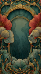 Art nouveau style background with elegant organic lines and centered empty copy space