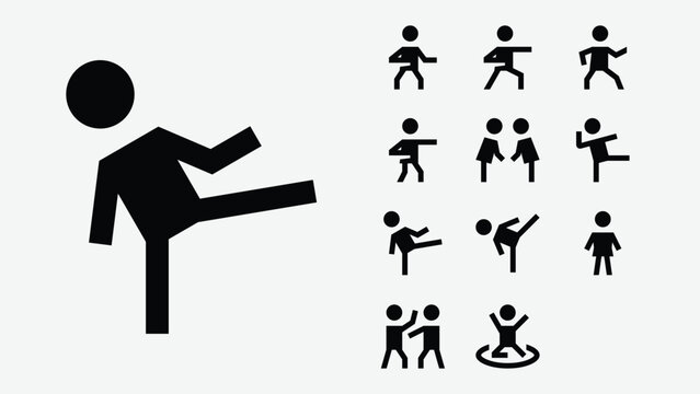 Karate fighter and athlete icons set