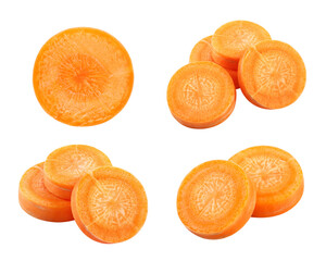 Obraz premium Set of slices of carrot isolated on transparent background. PNG