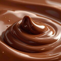 Chocolate l&iacute;quido desliz&aacute;ndose lentamente sobre una superficie lisa similar a la piel, textura sedosa extrema, luz suave