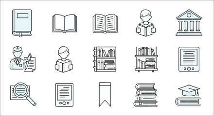 vector stroke icons of education and library items