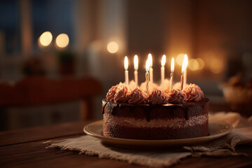 Birthday Cake with Burning Candles &mdash; Celebration and Festive Moment