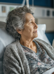 an older woman laying in a hospital bed 