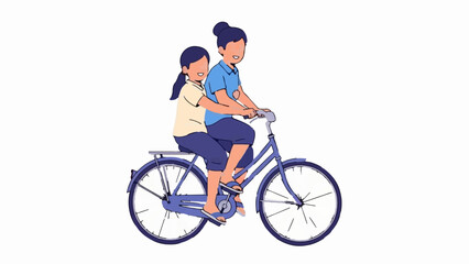 Fototapeta premium Two people enjoying a bicycle ride together, with one person pedaling and the other riding pillion