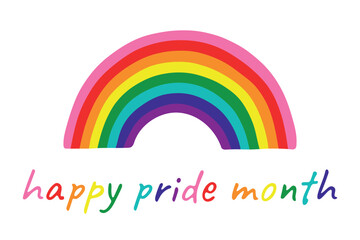 Colorful rainbow shape Gay pride flag Happy pride day LGBTQ community Pride Month Vector hand drawn doodle for posters, stickers, logo, cards