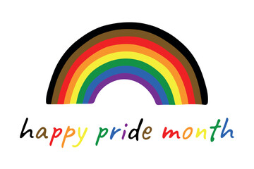 Colorful rainbow shape Gay pride flag Happy pride day LGBTQ community Pride Month Vector hand drawn doodle for posters, stickers, logo, cards