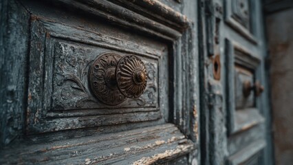 Naklejka premium Ornate Antique Wooden Door Detail