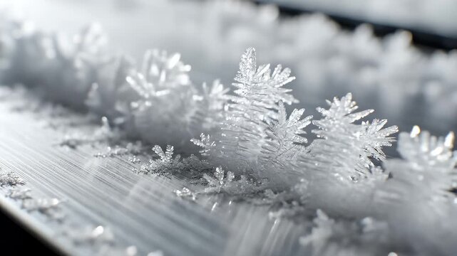 Close Up of Ice Crystals Forming on a Metal Surface Macro View