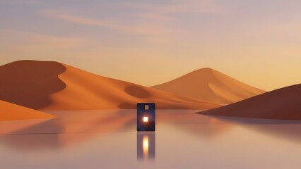 Credit card stands in a surreal landscape. Debit card stands in a surreal landscape mockup for product presentation.