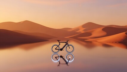 Bicycle stands in a surreal landscape. Bicycle stands in a surreal landscape mockup for product presentation.