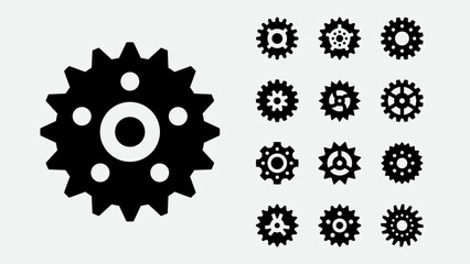 Bicycle gears and bike parts icons set