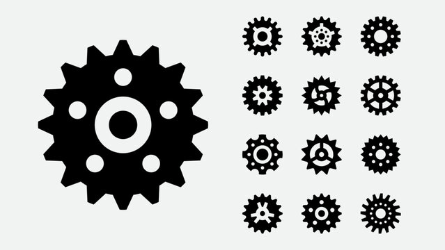 Bicycle gears and bike parts icons set
