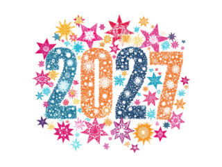 A colorful design of stars and numbers that says "2027" in the middle