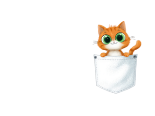 A cartoon cat is sitting in a pocket