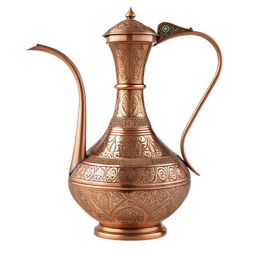 Traditional Bangladeshi Copper Bodna Islamic Water Vessel, Handcrafted Antique Design, Polished Texture, Isolated Transparent PNG, Professional Stock Image