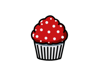 A red cupcake with white polka dots