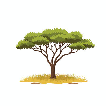 Isolated Tree on Grassy Hill Illustration