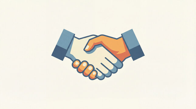 Two individuals are joining hands in a stylized handshake. One hand has a warmer tone, while the other is of a paler hue. They reach an understanding and a cordial connection.