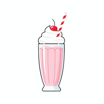Pink Milkshake with Whipped Cream and Cherry