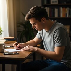 Fototapeta premium Man Writing at Desk.