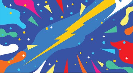 Abstract pop art background with lightning bolt and fluid organic shapes