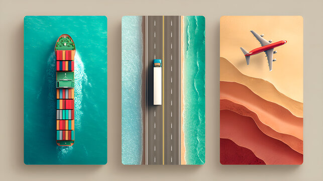 Global logistics, shipping, land, sea, and air transport