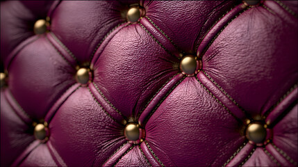 Fototapeta premium Purple tufted leather texture with gold buttons creating a luxurious background