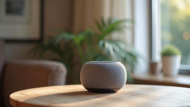 Smart speaker with voice assistant, AI home device, wireless speaker, voice-controlled technology, connected home hub, smart home integration, music streaming device