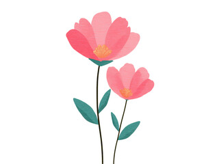 Obraz premium Two pink flowers with green leaves