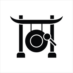 Clean vector icon of a traditional Asian gong on a stand with a mallet, embodying cultural harmony, spiritual meditation, and ancient percussive music