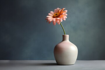 Minimal Ceramic Flower Vase on Neutral Background &ndash; Simple Still Life gerbera in vase