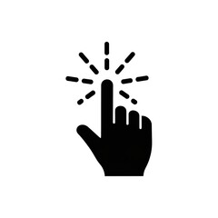 Black Touchscreen Hand Icon with Radiating Lines on White Background for User Interface and Technology Concept