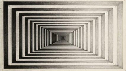 Endless Rectangular Tunnel Optical Illusion, Black and White Abstract Geometric Pattern