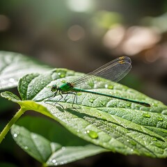Damselfly on leaf.