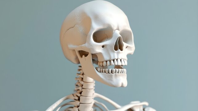 Human skeleton skull and neck detail anatomy bone