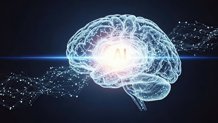 Artificial intelligence concept with glowing brain and neural network connections
