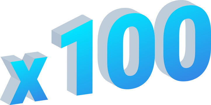 3D Quantity Multiplier x100 Icon for Data Growth and Performance Scaling Isolated on Transparent Background