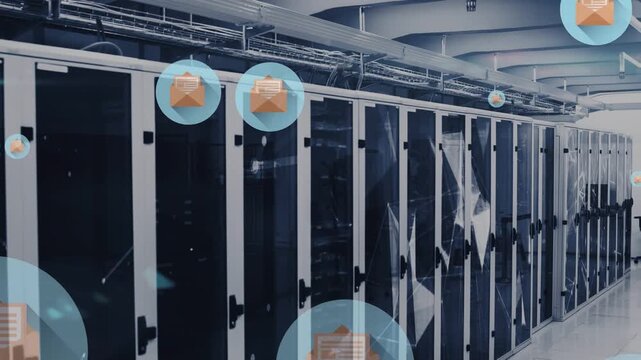 Animation of file icons over server room