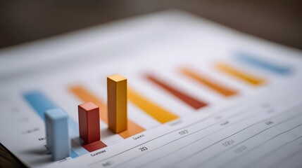 Close up of a vibrant bar graph displaying financial data illustrating business growth and performance metrics