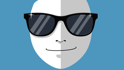 Anonymous Person Wearing Sunglasses, Mystery Face with Blue Background © punduh