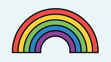 Obraz premium Colorful rainbow arc with vibrant colors on a light blue background, simple graphic design.