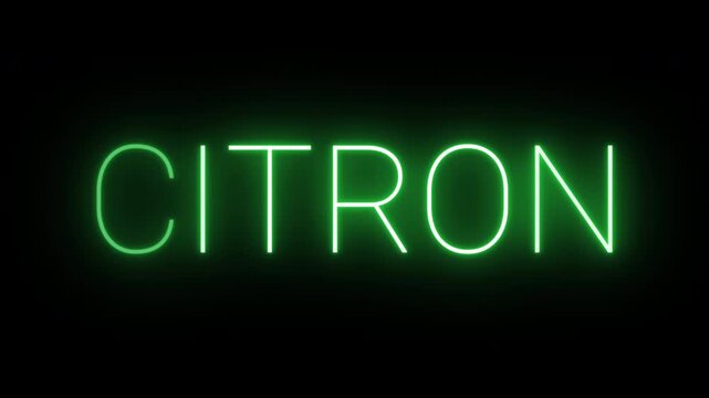 Flickering neon green citron sign animated on black background.