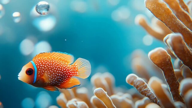 close-up of vibrant coral reef with clownfish and sea anemones