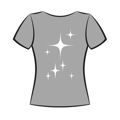 Grey tshirt mockup with white sparkling stars graphic element isolated on white background for apparel design presentation casual fashion wear creative clothing print template minimalist style icon