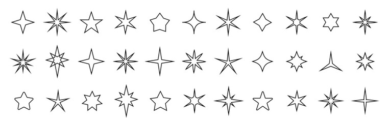 Obraz premium Stars icon collection. Different star shapes. Black stars icon set. Sparkle star icon set. Vector illustration