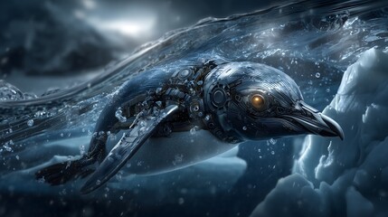 Obraz premium Robotic penguin photography beneath ice floe
